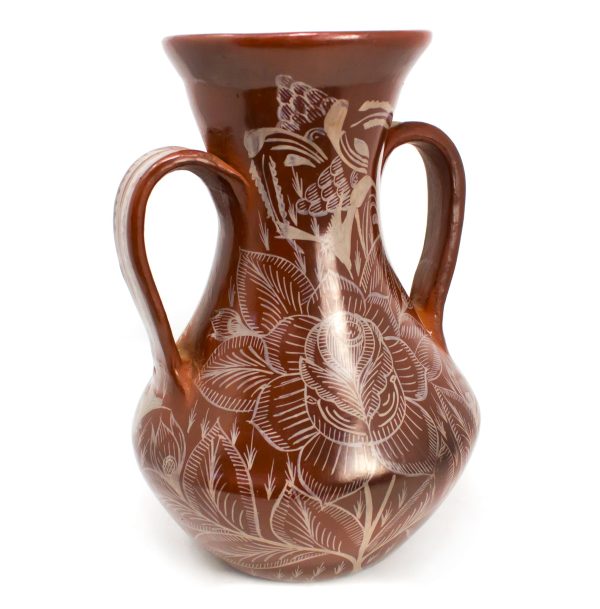 Two-HandledTall Neck Vase,Burnished Clay Hot on Sale