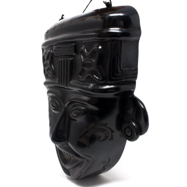 Smiling Mask, Scribed Black Clay For Sale