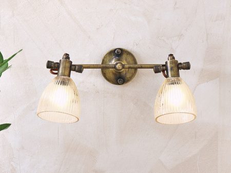 Nkuku Rarni Recycled Glass Double Spot Wall Light Antique Brass For Cheap