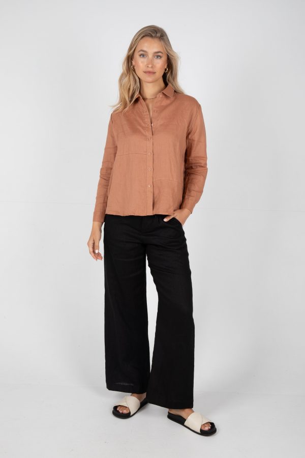 SAWYER WIDE LEG LINEN PANT - BLACK Fashion