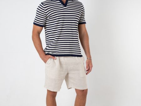 MAVERICK KNITTED POLO - NAVY STRIPE For Sale