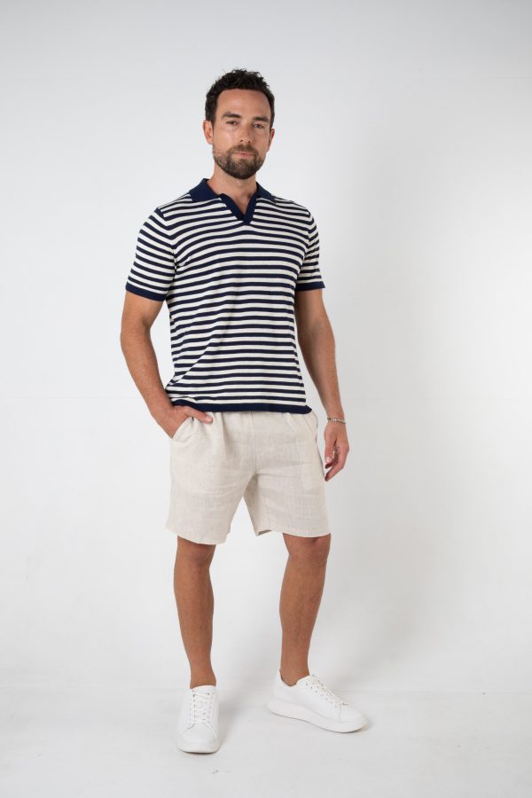 MAVERICK KNITTED POLO - NAVY STRIPE For Sale