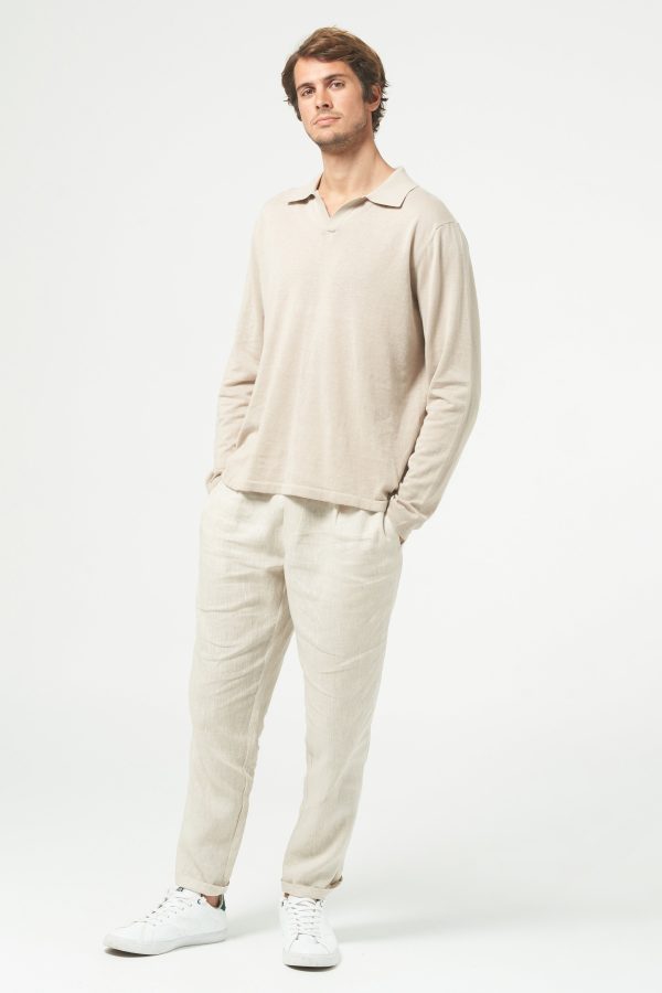 MAVERICK L S KNITTED POLO - SAND on Sale