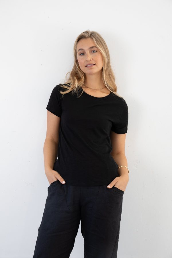 ZEPHYR SLUB TEE - BLACK on Sale