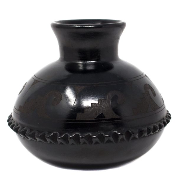 Medallions rounded Semi-flat Jug, Scribed Black Clay For Cheap