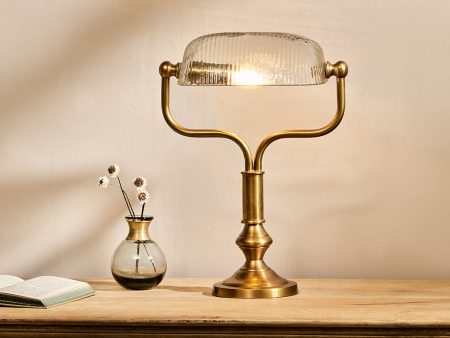 Nkuku Ulani Vintage Bankers Desk Lamp Antique Brass & Clear on Sale