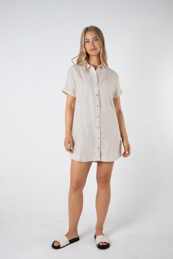 RAYLEIGH LINEN SHIRT DRESS - NATURAL Online