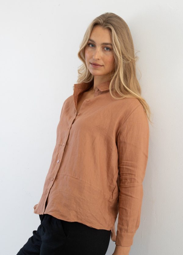 WESLEY LINEN SHIRT - RUST For Cheap