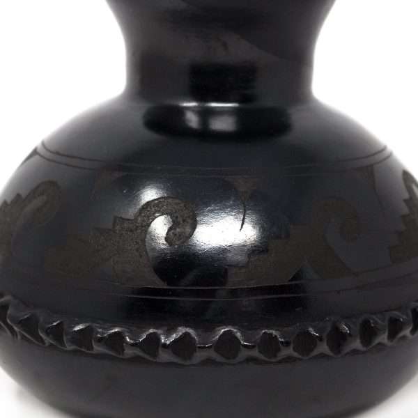 Medallions rounded Semi-flat Jug, Scribed Black Clay For Cheap