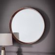 Amos Walnut stained wood medium round mirror For Sale