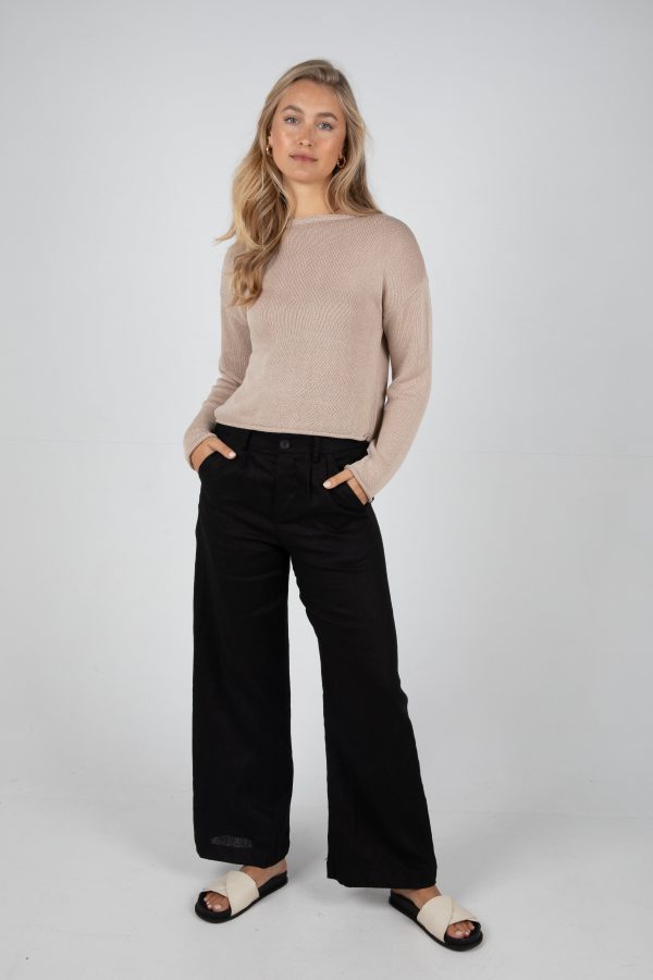 SAWYER WIDE LEG LINEN PANT - BLACK Fashion