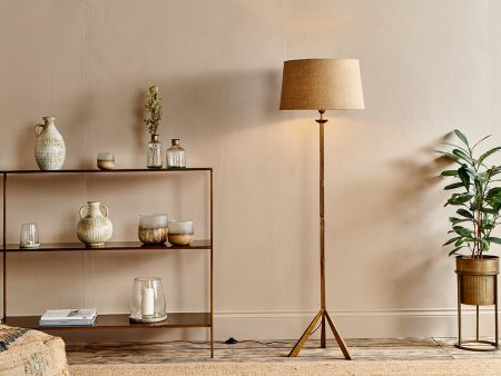 Nkuku Sahhil Metal Tripod Floor Lamp Antique Brass Online Sale