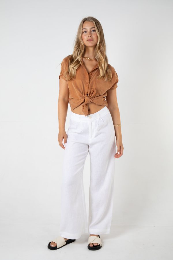 SAWYER WIDE LEG LINEN PANT - WHITE Sale