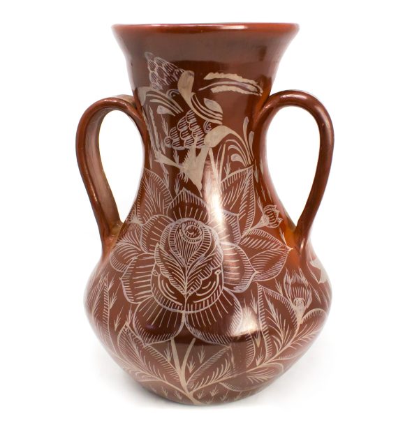 Two-HandledTall Neck Vase,Burnished Clay Hot on Sale