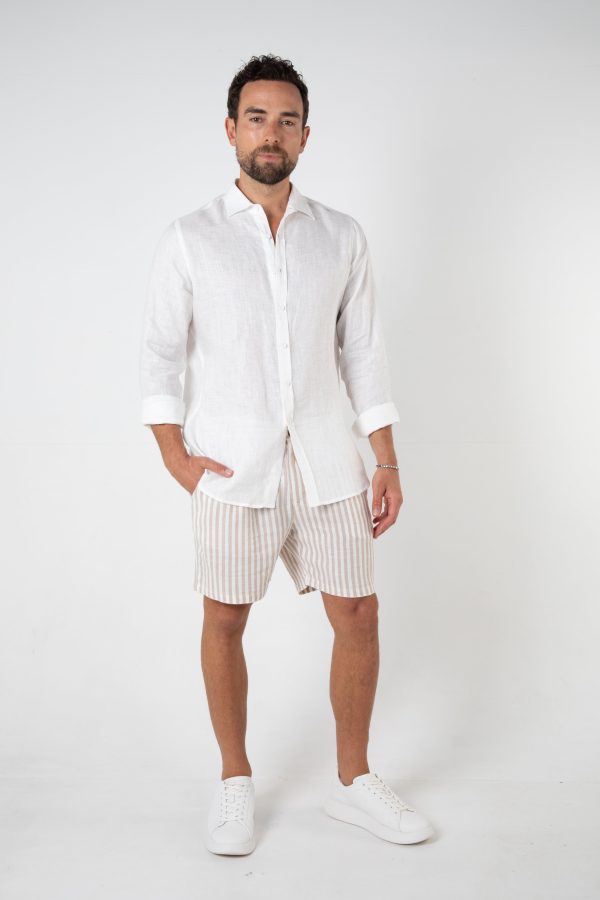 DOLCE LINEN SHORT - SAND STRIPE Hot on Sale