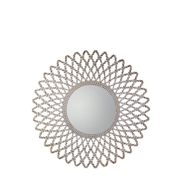 Amos Wooden latticework round mirror Hot on Sale