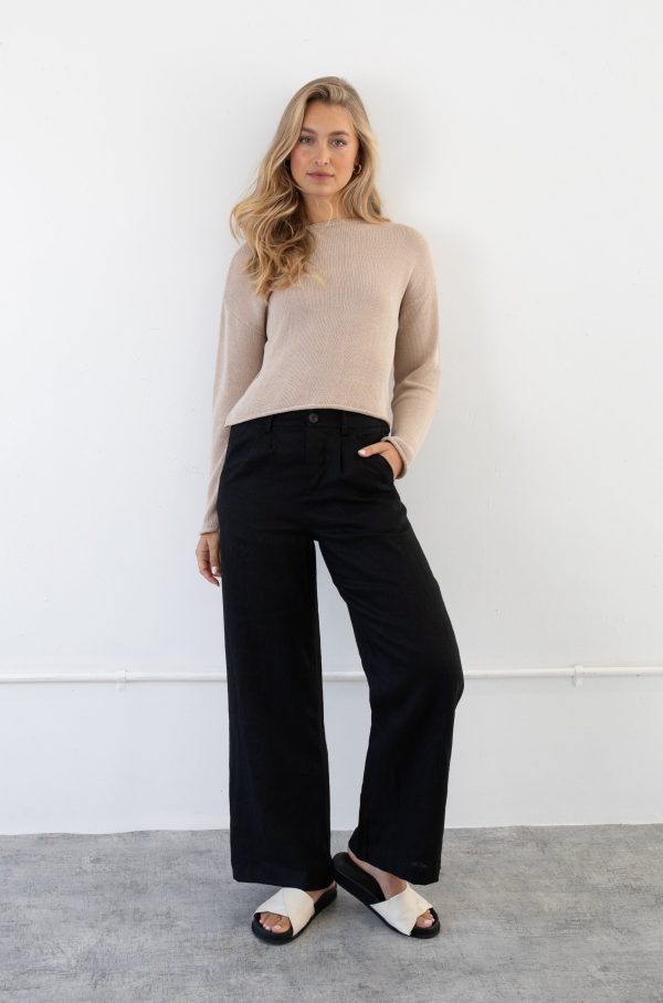 SAWYER WIDE LEG LINEN PANT - BLACK Fashion