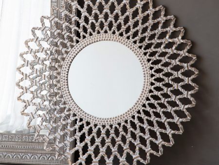 Amos Wooden latticework round mirror Hot on Sale