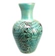 Elongated Wide Mouthed Green Black Vase, Burnished Clay Online Sale