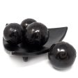 Triangular Fruit Platter with Four Balls, Scribed Black Clay For Sale