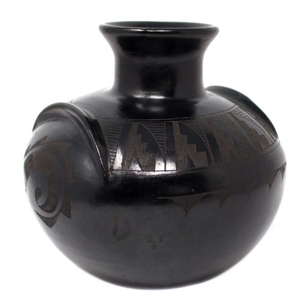 Moon Relief Semi-flat Jug, Scribed Black Clay Online Hot Sale