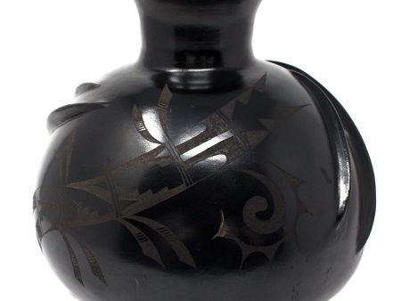 Medium-sized, Two Half-moons Ball Shaped Jug, Scribed Black Clay Online