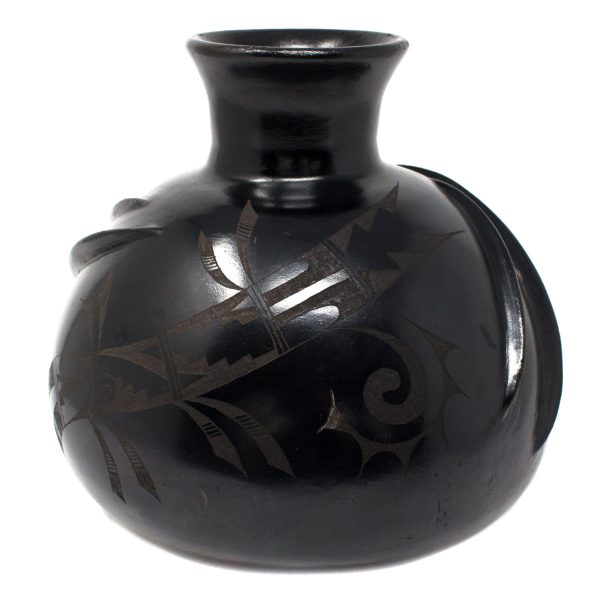 Medium-sized, Two Half-moons Ball Shaped Jug, Scribed Black Clay Online