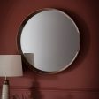 Amos Walnut stained wood medium round mirror For Sale