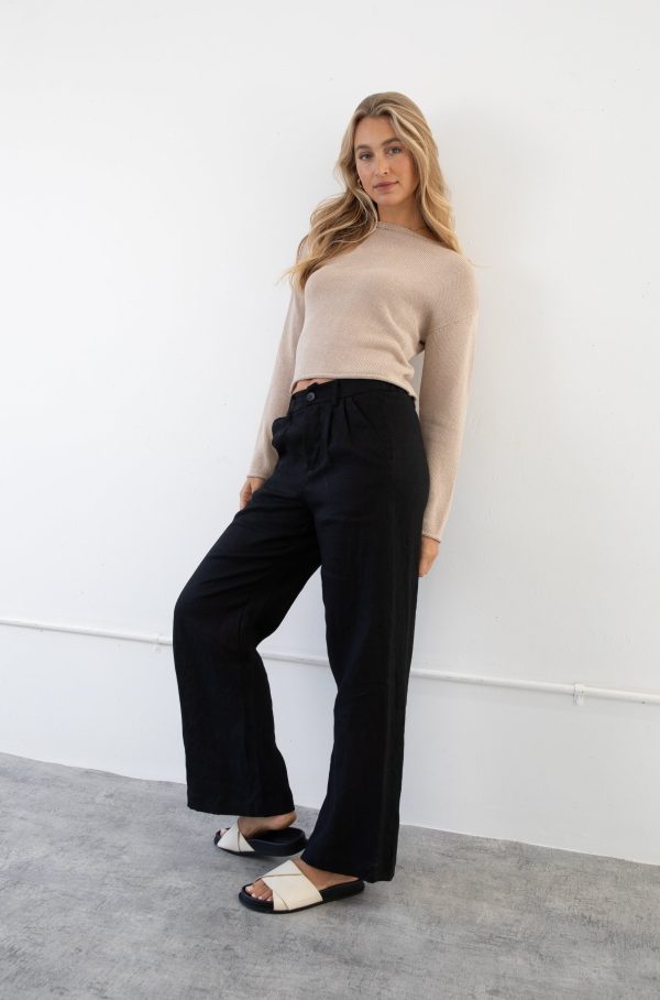 SAWYER WIDE LEG LINEN PANT - BLACK Fashion