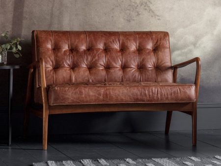 Amos Humber 2 Seater Sofa Vintage Brown Leather on Sale